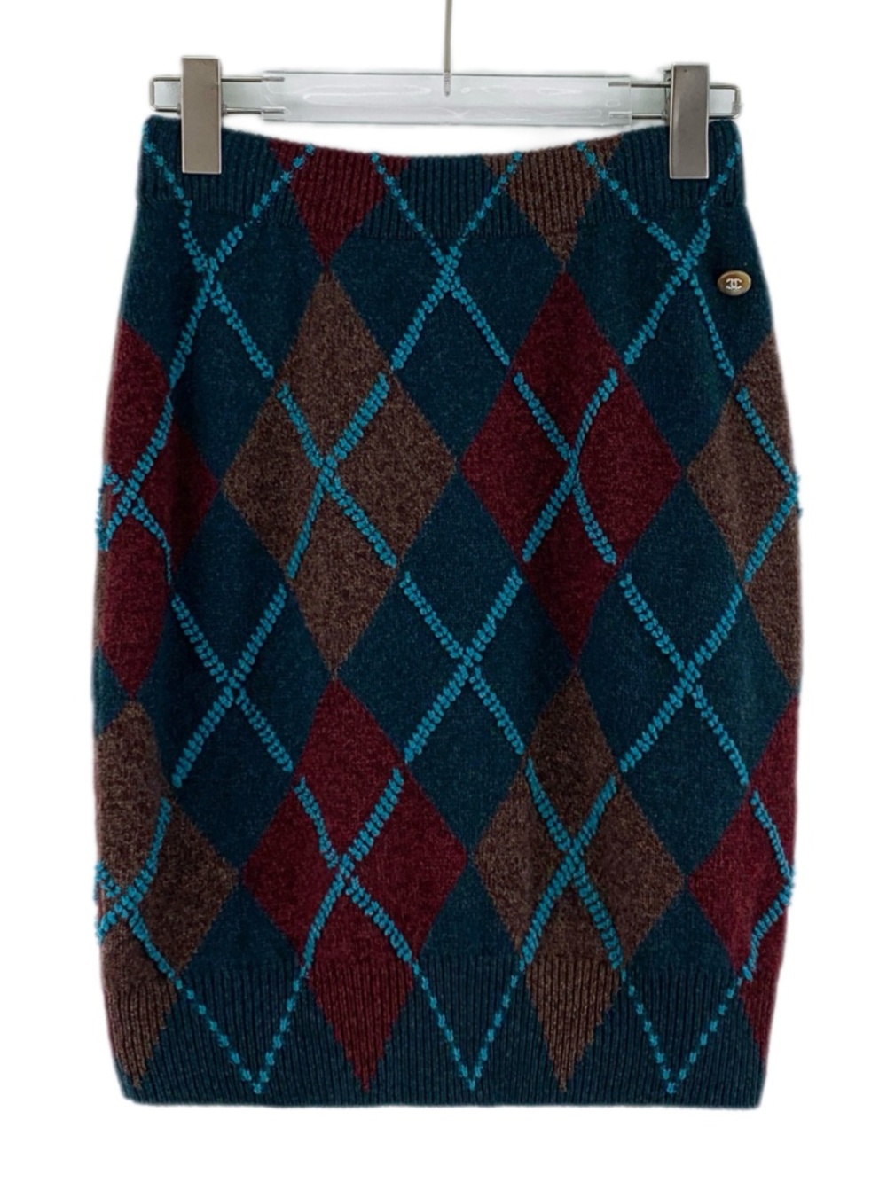 Chanel 24A Two-Tone Diamond-Quilted Cashmere Knit Skirt